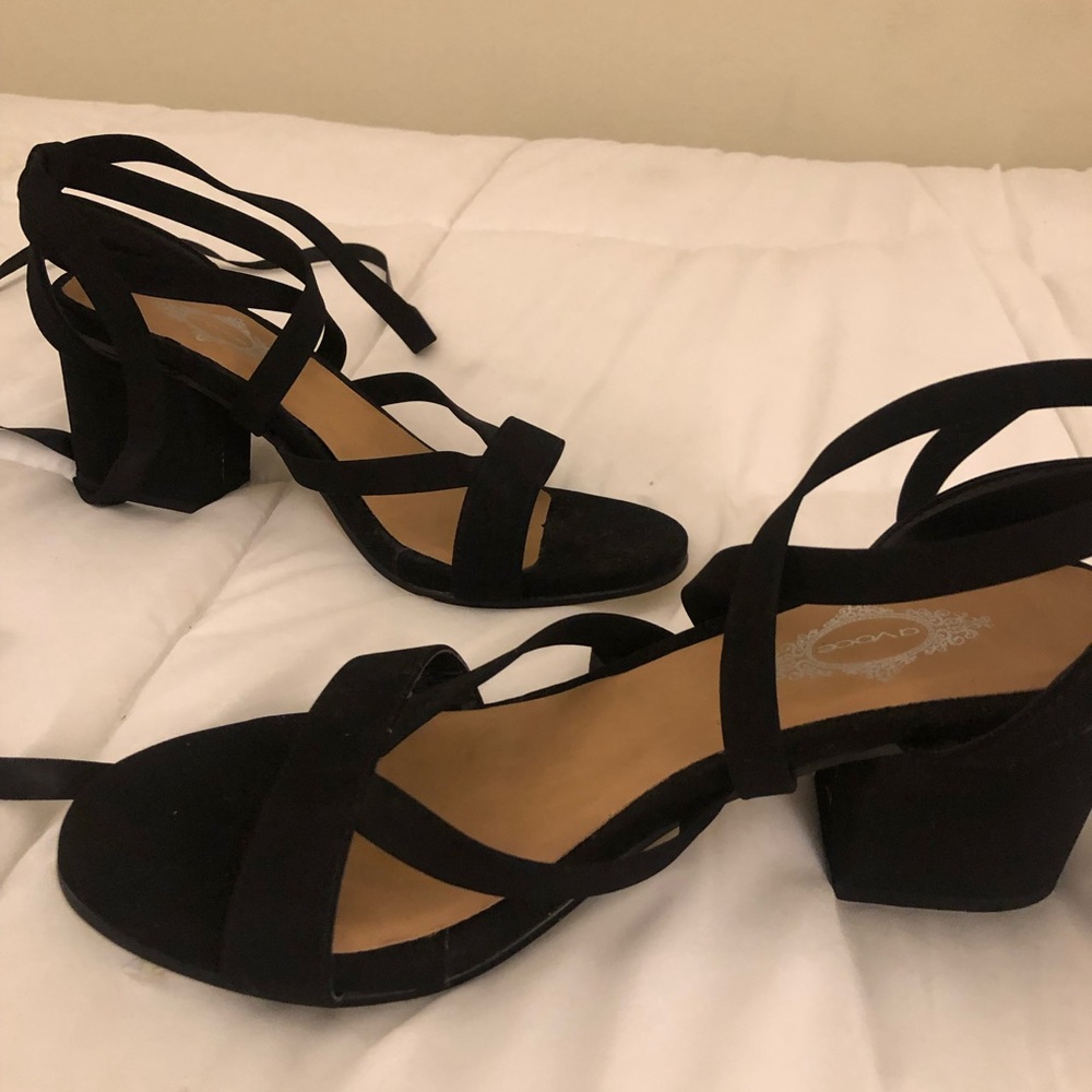 Black suede block heel